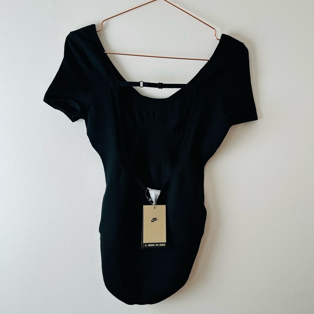 New Nike Sportswear Chill Knit Women's Tight Sweater Short Sleeve Bodysuit Black - Picture 9 of 10